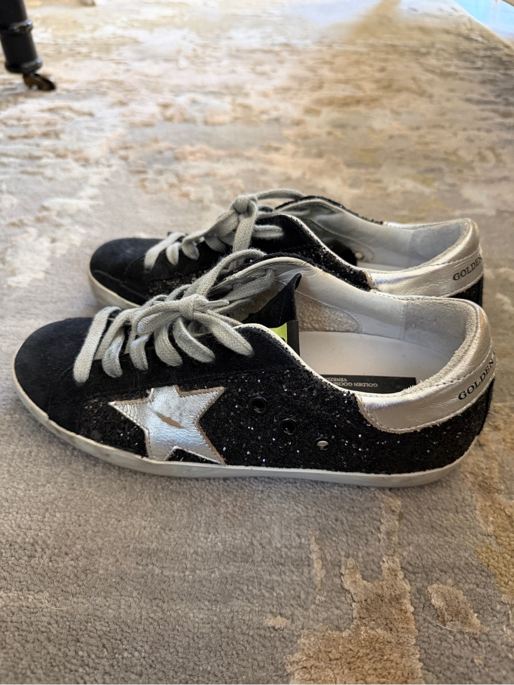 Golden Goose Black Suede Sneakers with Silver Star and Gray Laces - Picture 3 of 8
